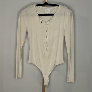 White Ribbed Long Sleeve Bodysuit